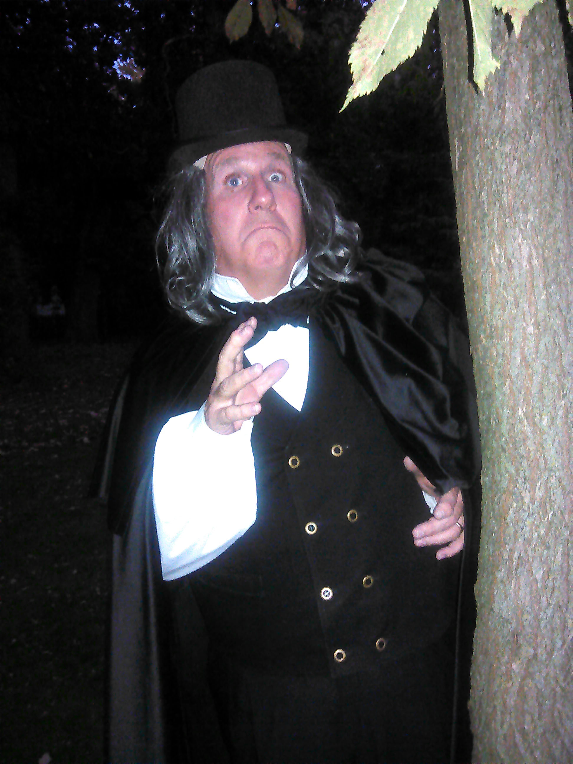 Photograph of presenter in costume for Monster Mayhem presentation.