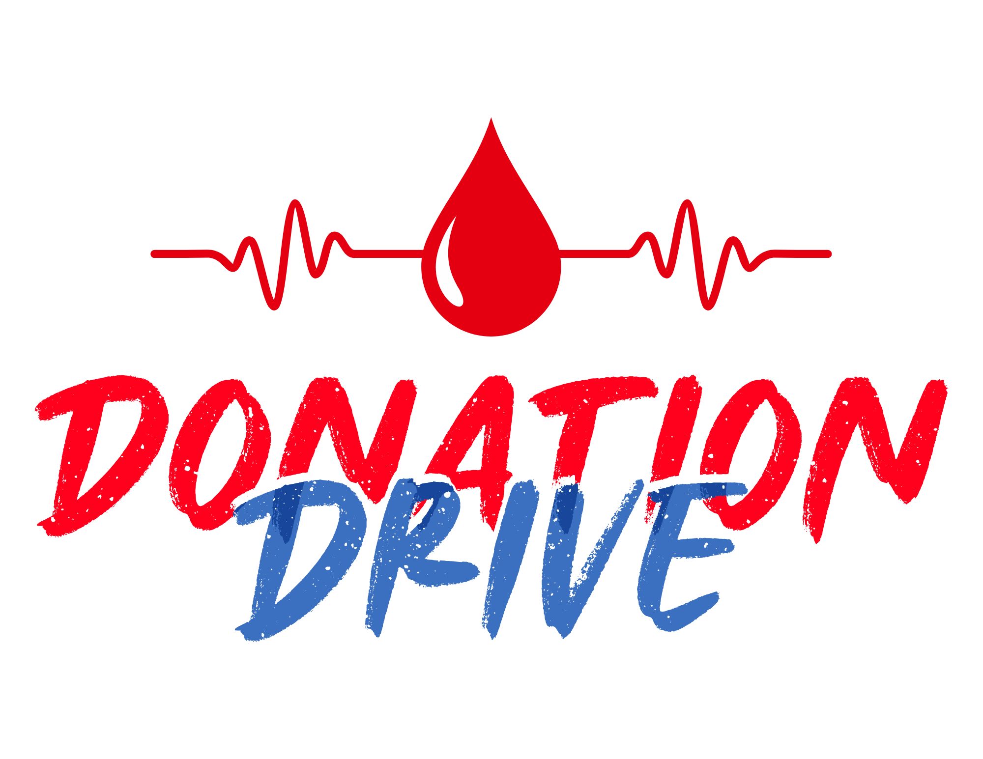 Text reads donation drive under an image of a blood drop in a heart rhythm line