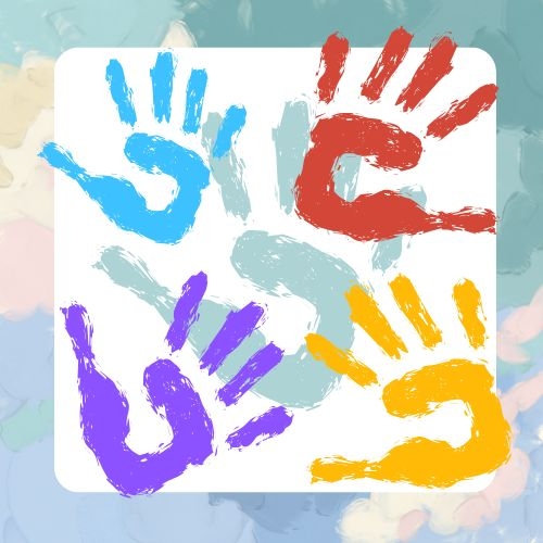 Colorful painted handprints